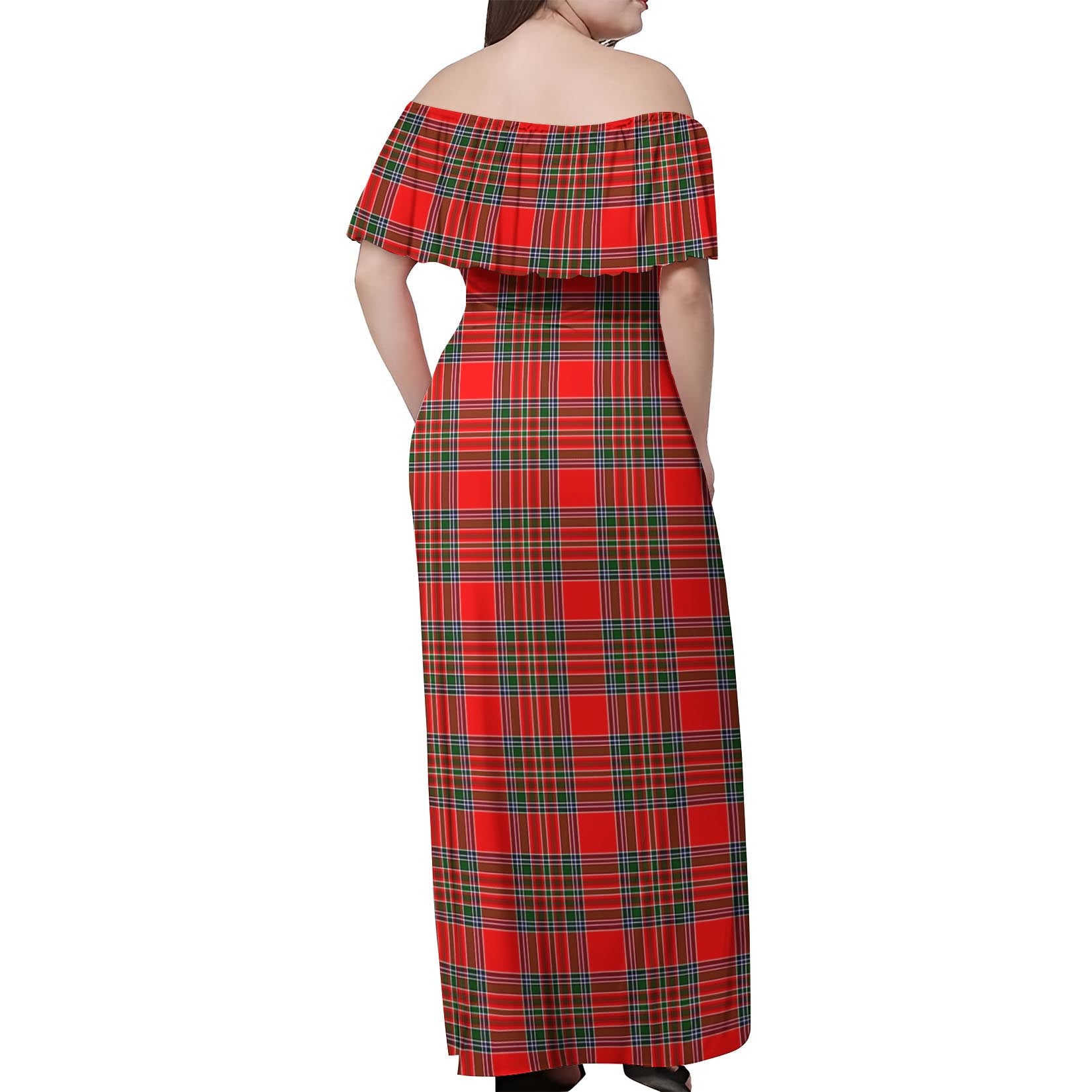 Binning Tartan Off Shoulder Long Dress - Tartanvibesclothing