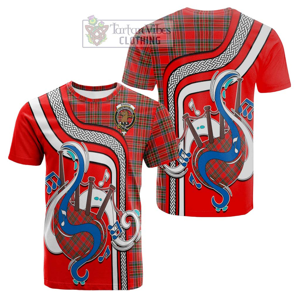 Tartan Vibes Clothing Binning Tartan Cotton T-shirt with Epic Bagpipe Style