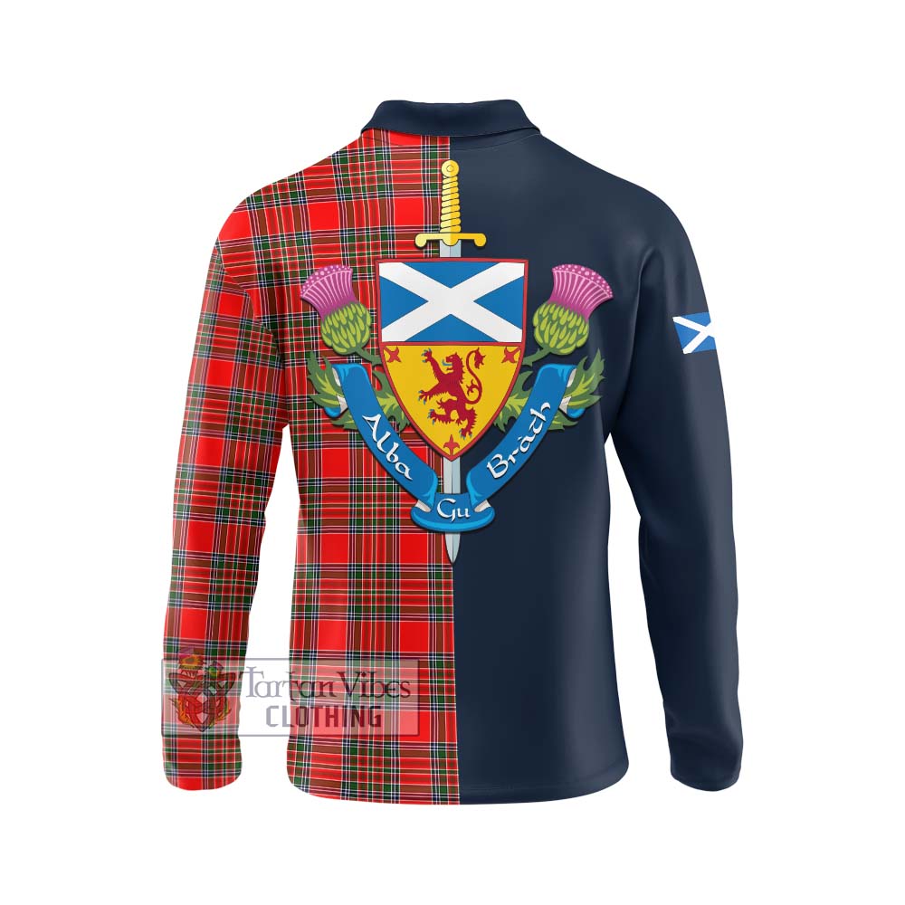 Tartan Vibes Clothing Binning Tartan Long Sleeve Polo Shirt with Scottish Lion Royal Arm Half Style