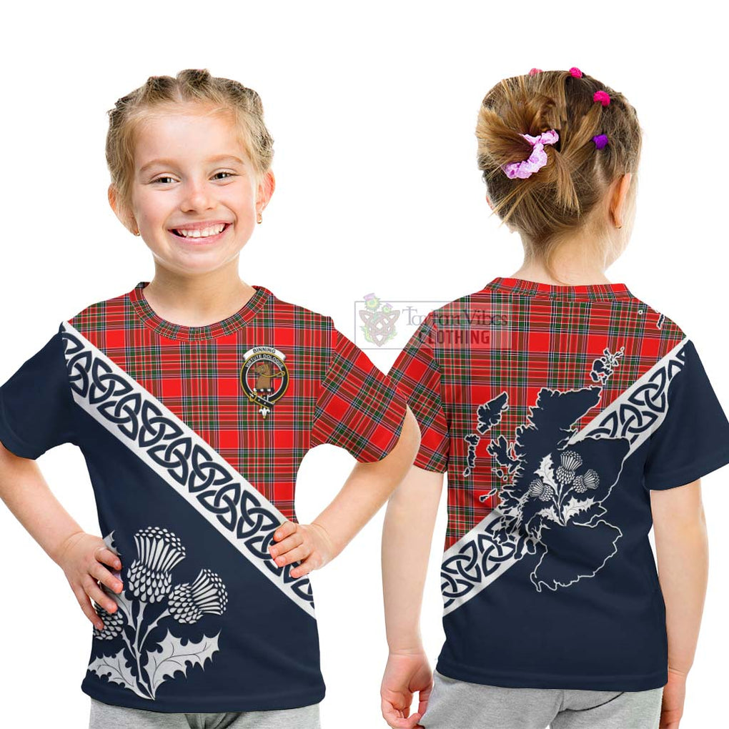 Tartan Vibes Clothing Binning Tartan Kid T-Shirt Featuring Thistle and Scotland Map