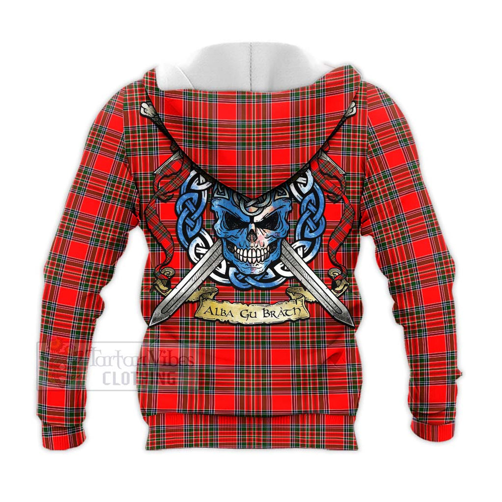 Tartan Vibes Clothing Binning Tartan Knitted Hoodie with Family Crest Celtic Skull Style