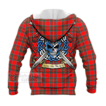 Binning Tartan Knitted Hoodie with Family Crest Celtic Skull Style