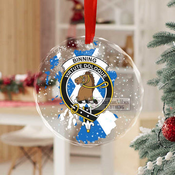 Binning Clan Crest Christmas Glass Ornament with Scotland Map