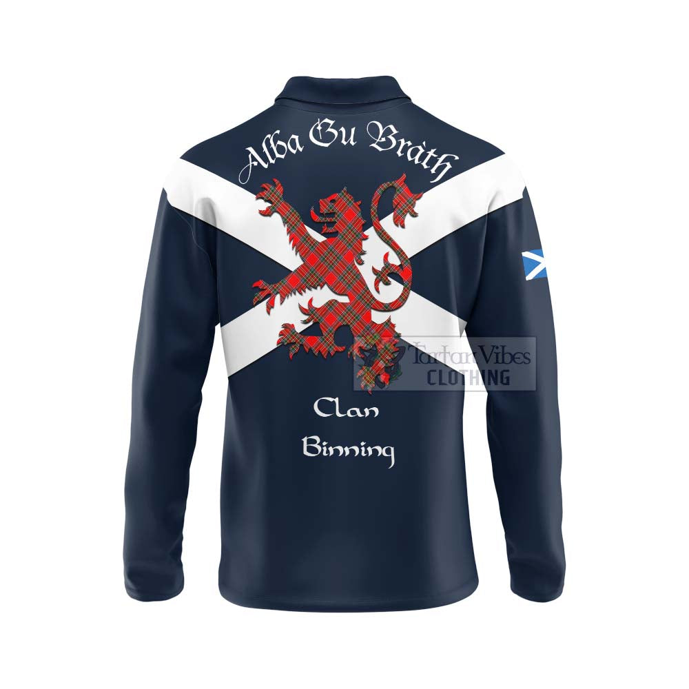 Tartan Vibes Clothing Binning Tartan Lion Rampant Long Sleeve Polo Shirt – Proudly Display Your Heritage with Alba Gu Brath and Clan Name