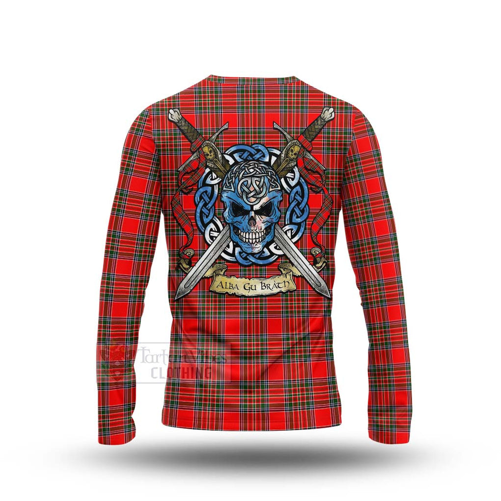 Tartan Vibes Clothing Binning Tartan Long Sleeve T-Shirt with Family Crest Celtic Skull Style