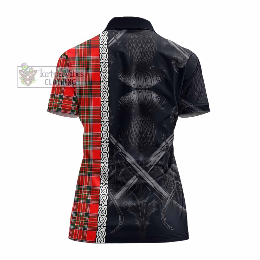 Tartan Vibes Clothing Binning Tartan Women's Polo Shirt with Family Crest Cross Sword Thistle Celtic Vibes