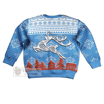 Binning Clan Christmas Kid Ugly Sweater with Tartan and Celtic Reindeer Style