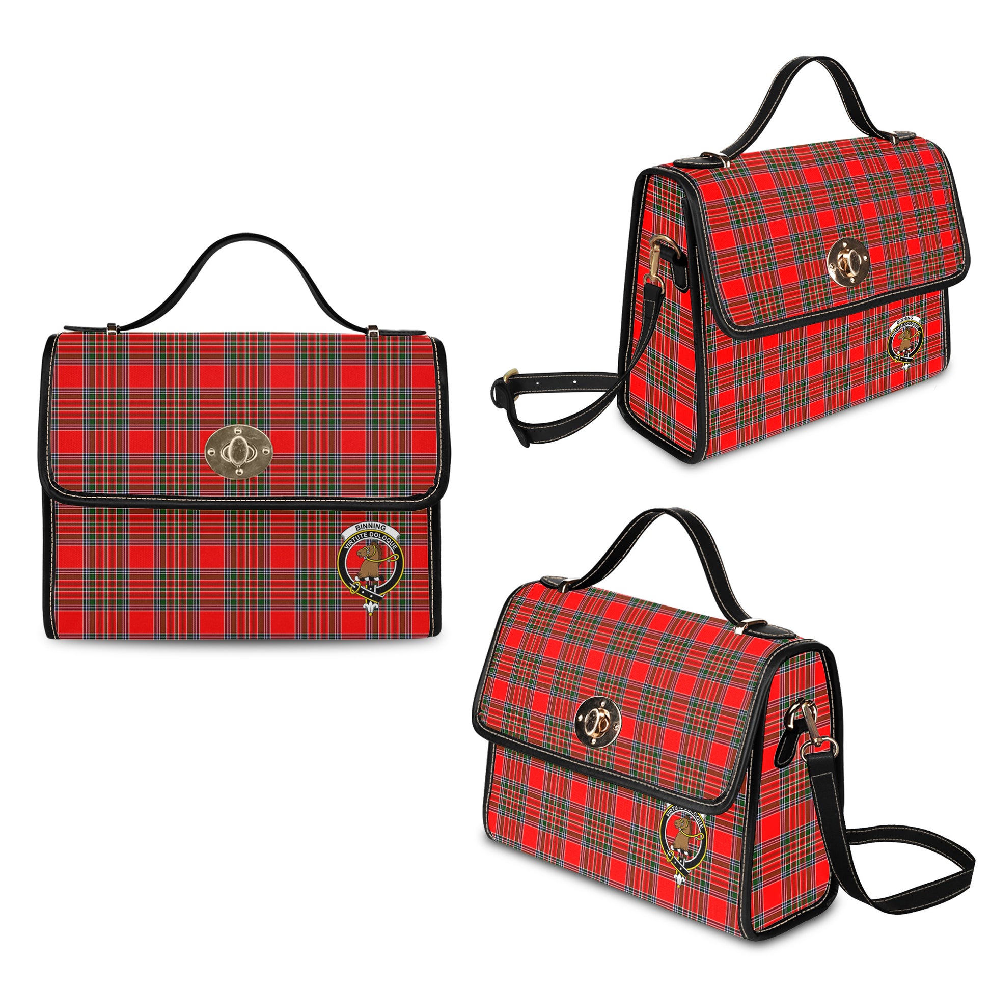 Binning Tartan Leather Strap Waterproof Canvas Bag with Family Crest - Tartanvibesclothing