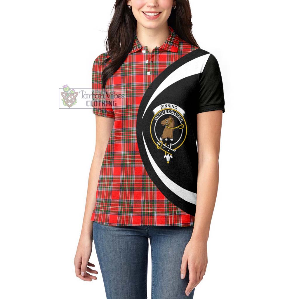 Binning Tartan Women's Polo Shirt with Family Crest Circle Style - Tartan Vibes Clothing