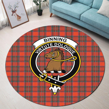 Binning Tartan Round Rug with Family Crest