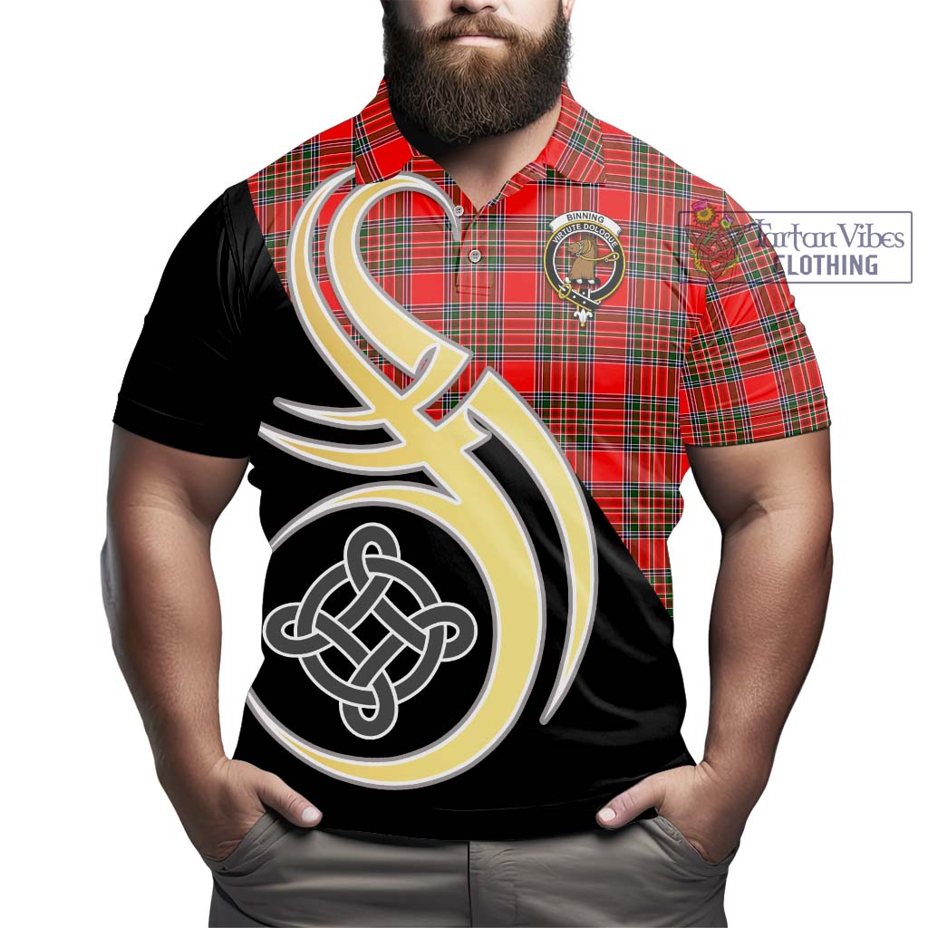 Binning Tartan Polo Shirt with Family Crest and Celtic Symbol Style - Tartan Vibes Clothing