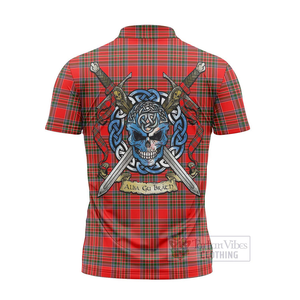 Tartan Vibes Clothing Binning Tartan Zipper Polo Shirt with Family Crest Celtic Skull Style