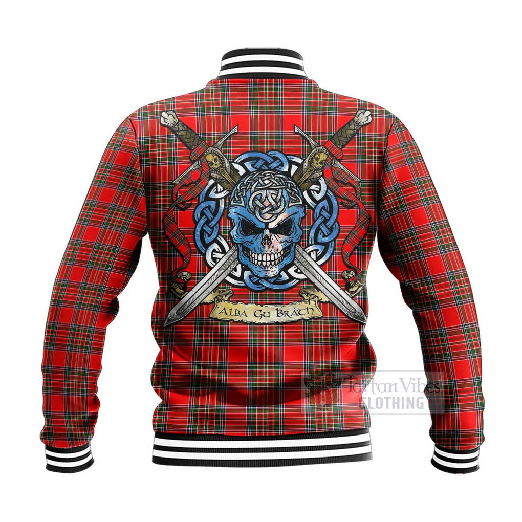 Tartan Vibes Clothing Binning Tartan Baseball Jacket with Family Crest Celtic Skull Style