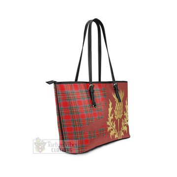 Binning Tartan Leather Tote Bag Gold Thistle Style - Tartan Vibes Clothing