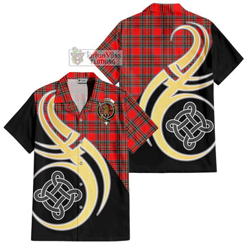 Binning Tartan Short Sleeve Button Shirt with Family Crest and Celtic Symbol Style