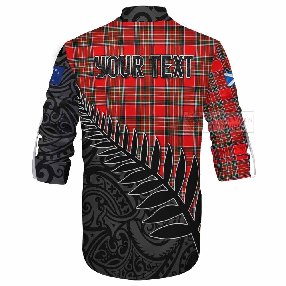 Tartan Vibes Clothing Binning Crest Tartan Ghillie Kilt Shirt with New Zealand Silver Fern Half Style