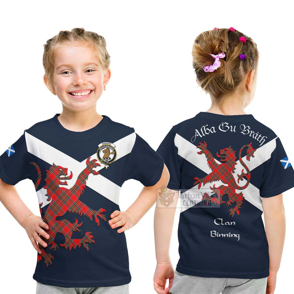 Tartan Vibes Clothing Binning Tartan Lion Rampant Kid T-Shirt – Proudly Display Your Heritage with Alba Gu Brath and Clan Name