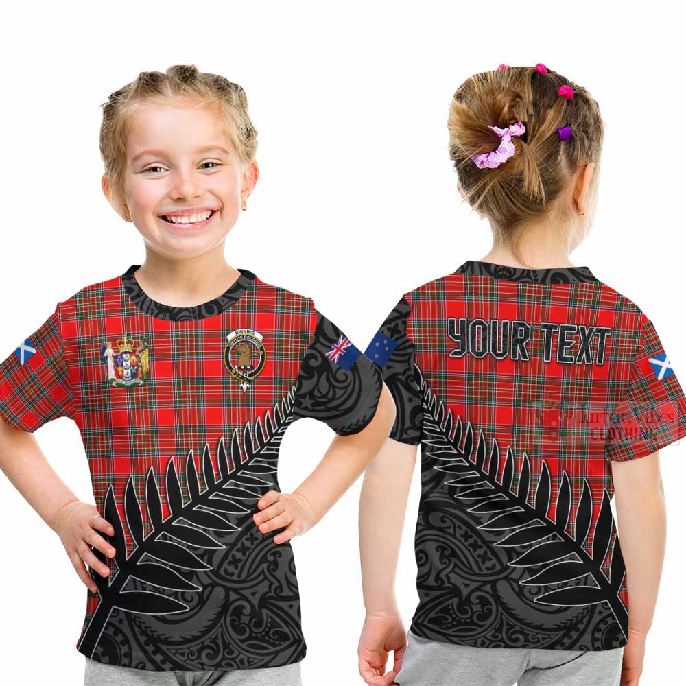 Tartan Vibes Clothing Binning Crest Tartan Kid T-Shirt with New Zealand Silver Fern Half Style