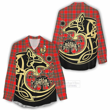 Binning Tartan Women's Casual Shirt with Family Crest Celtic Wolf Style