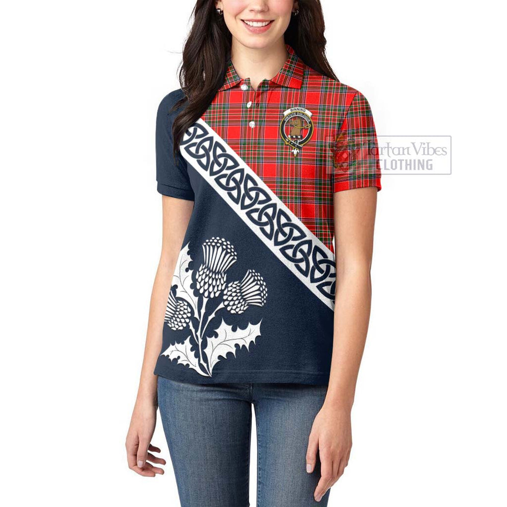 Tartan Vibes Clothing Binning Tartan Women's Polo Shirt Featuring Thistle and Scotland Map