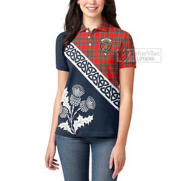 Binning Tartan Women's Polo Shirt Featuring Thistle and Scotland Map