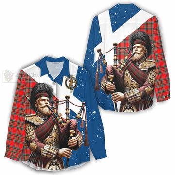 Binning Tartan Women's Casual Shirt with Family Crest Scottish Bagpiper Vibes