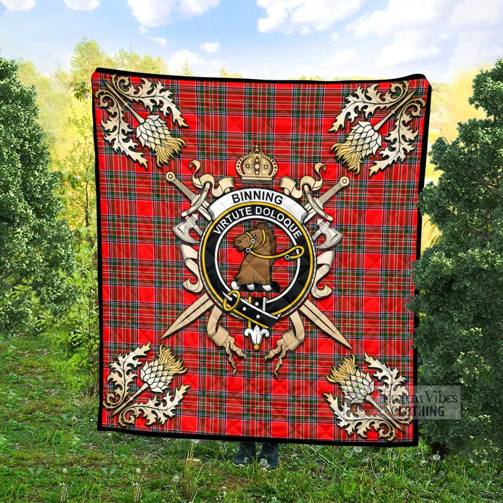 Tartan Vibes Clothing Binning Tartan Quilt with Family Crest and Scottish Golden Courage Shield