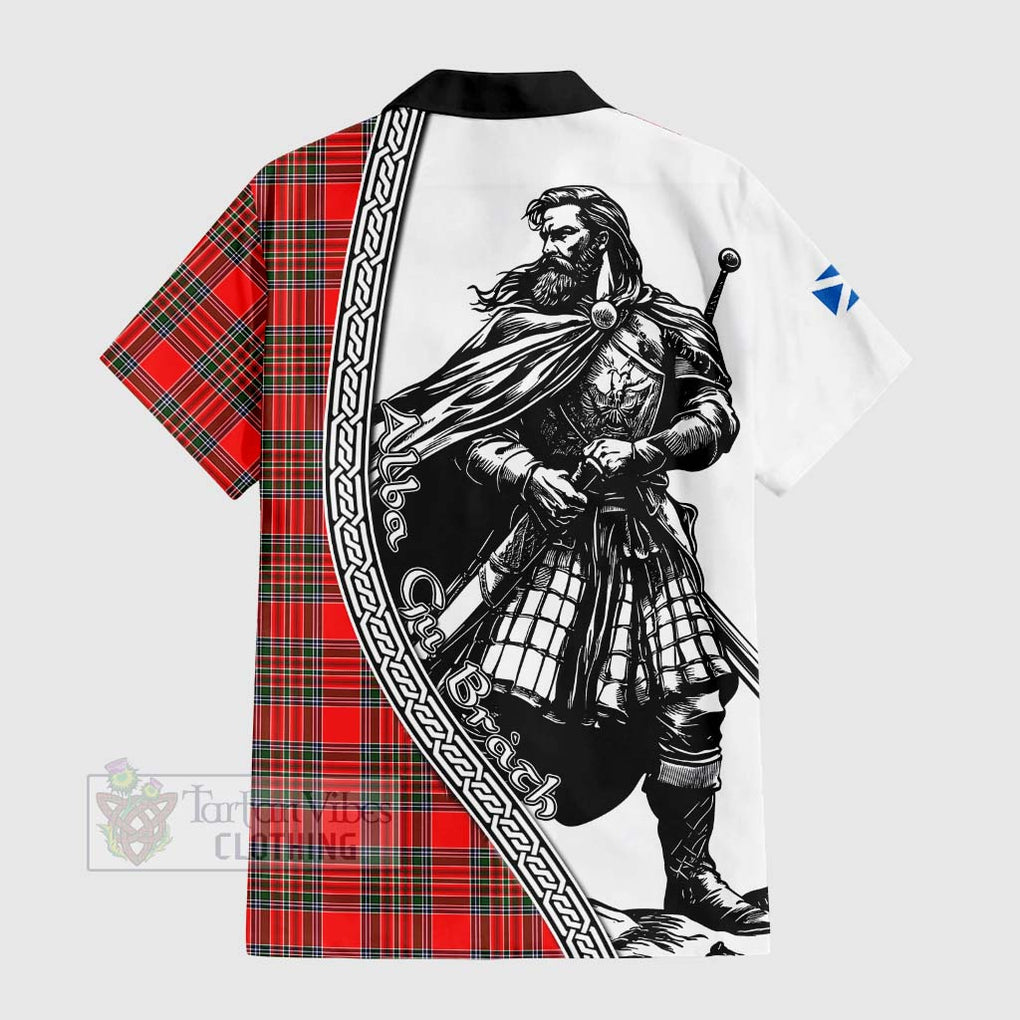 Tartan Vibes Clothing Binning Tartan Clan Crest Short Sleeve Button Shirt with Highlander Warrior Celtic Style