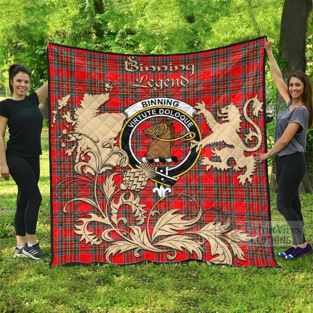 Tartan Vibes Clothing Binning Tartan Quilt with Family Crest and Scottish Symbol Style