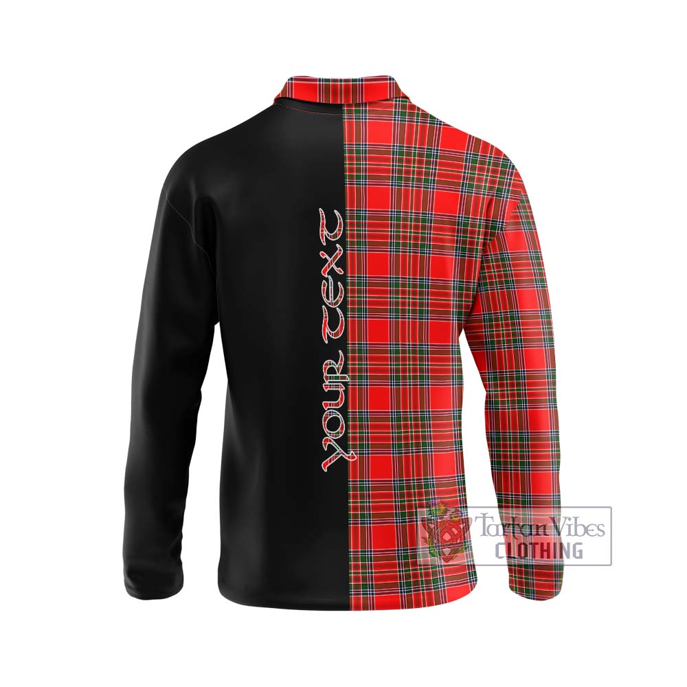 Binning Tartan Long Sleeve Polo Shirt with Family Crest and Half Of Me Style - Tartanvibesclothing Shop