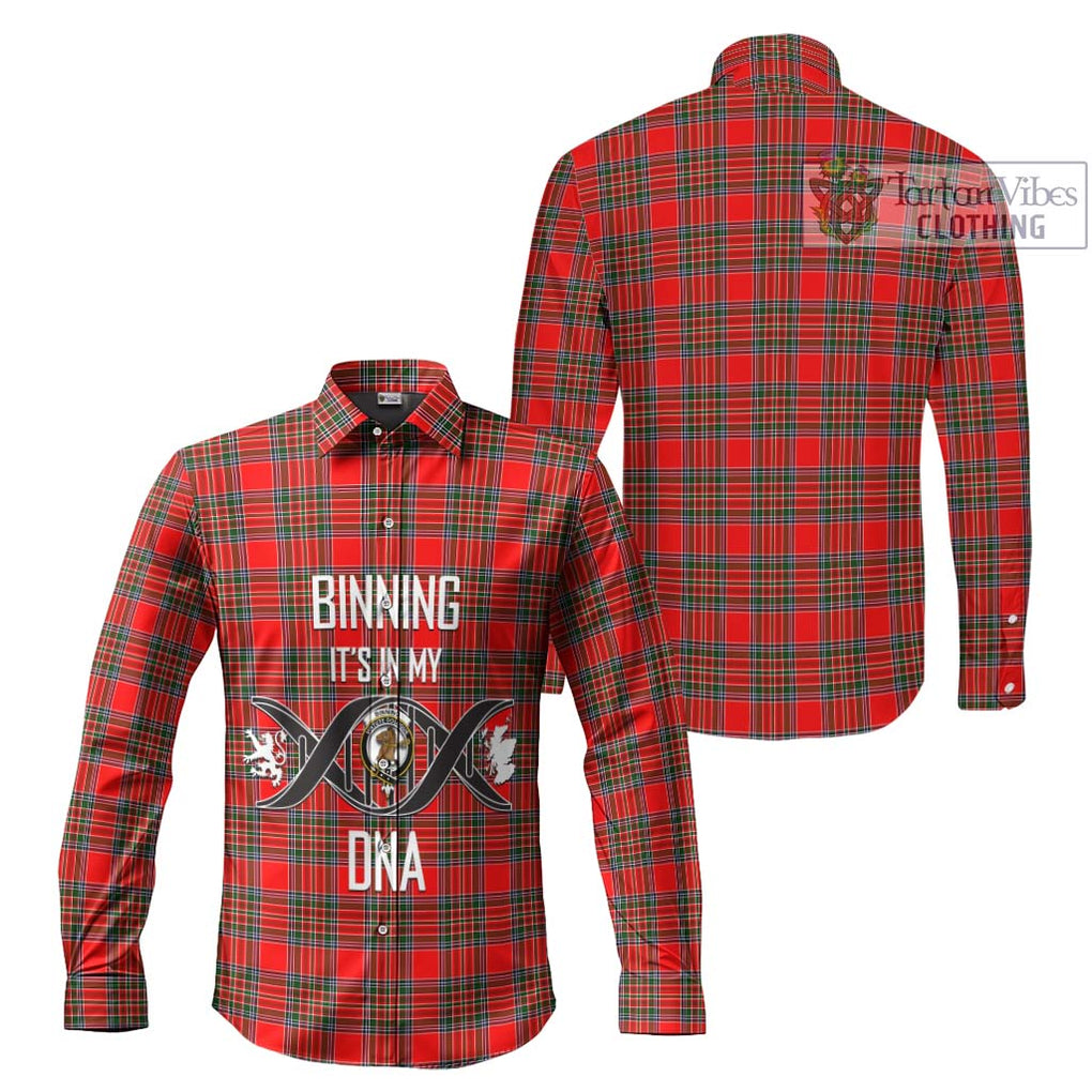 Binning Tartan Long Sleeve Button Shirt with Family Crest DNA In Me Style Men's Shirt - Tartanvibesclothing Shop