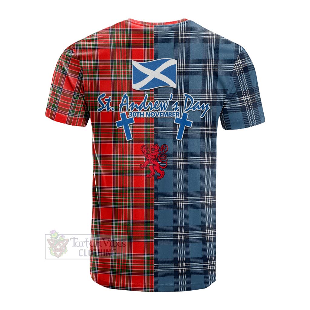 Tartan Vibes Clothing Binning Tartan Cotton T-shirt Happy St. Andrew's Day Half Tartan Style