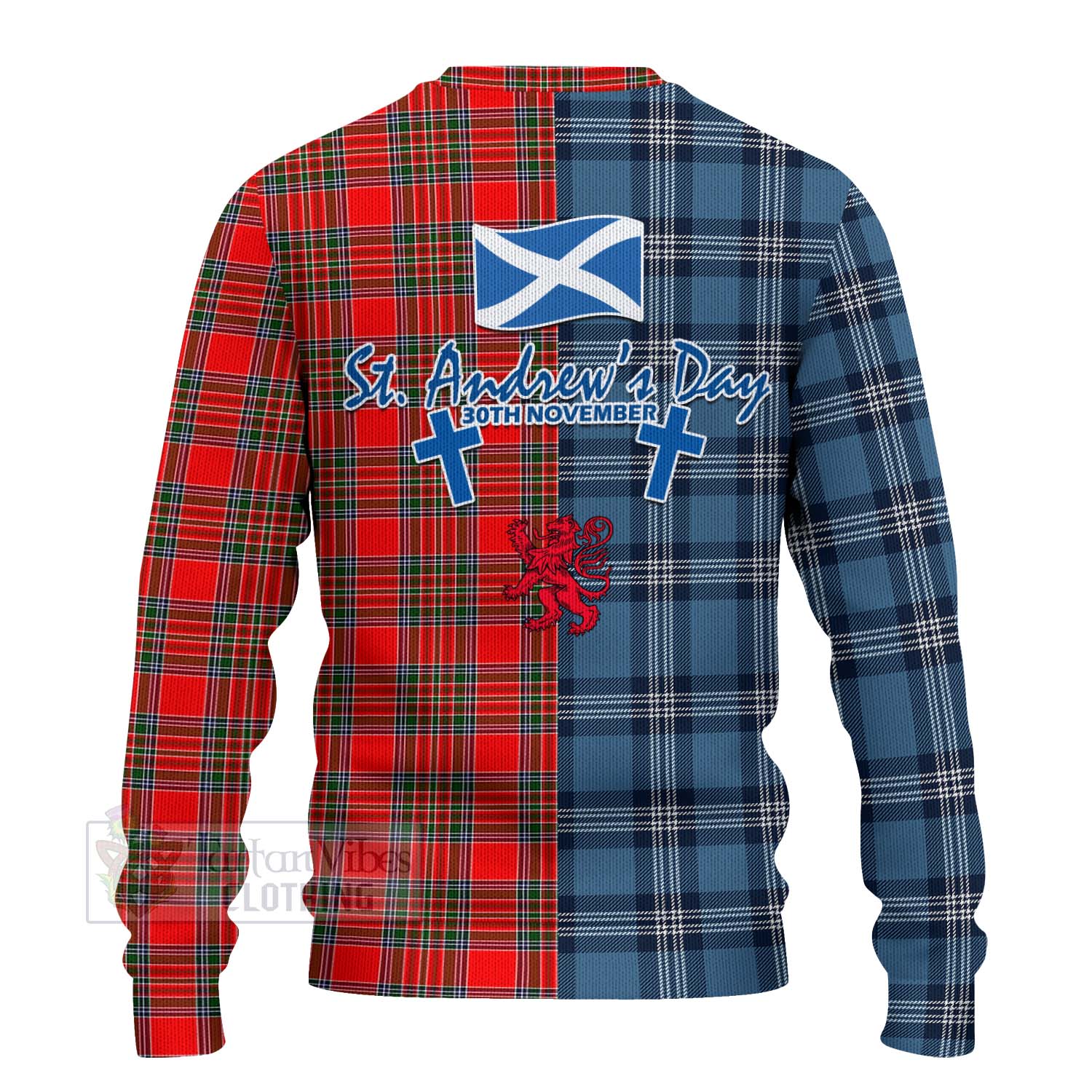 Tartan Vibes Clothing Binning Tartan Knitted Sweater Happy St. Andrew's Day Half Tartan Style