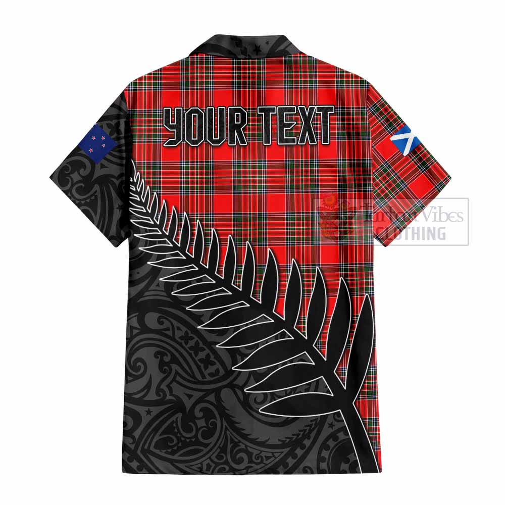 Tartan Vibes Clothing Binning Crest Tartan Short Sleeve Button Shirt with New Zealand Silver Fern Half Style