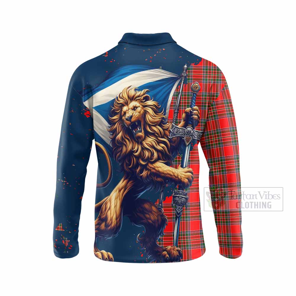 Tartan Vibes Clothing Binning Tartan Family Crest Long Sleeve Polo Shirt with Scottish Majestic Lion