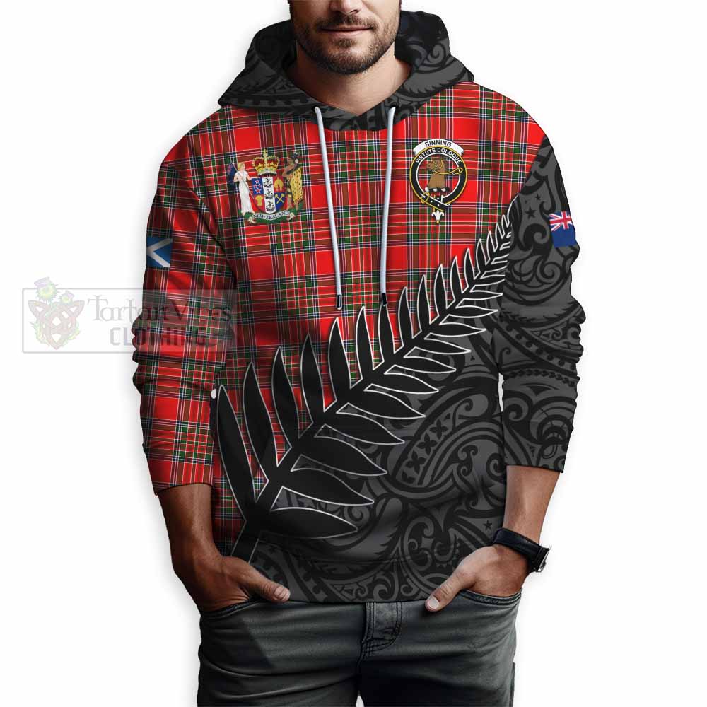 Tartan Vibes Clothing Binning Crest Tartan Hoodie with New Zealand Silver Fern Half Style