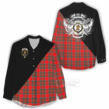 Binning Tartan Women's Casual Shirt with Family Crest and Military Logo Style