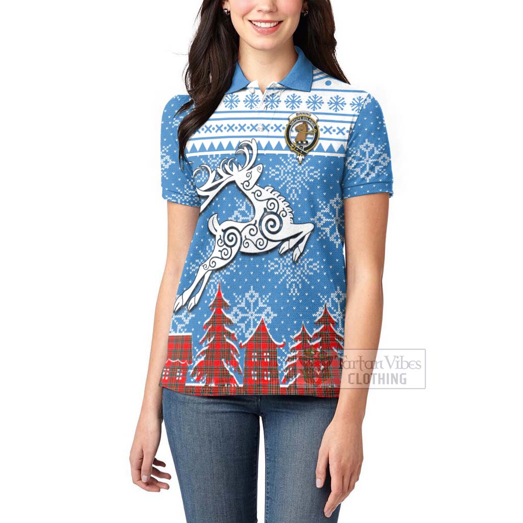 Tartan Vibes Clothing Binning Clan Christmas Women's Polo Shirt Celtic Reindeer Style