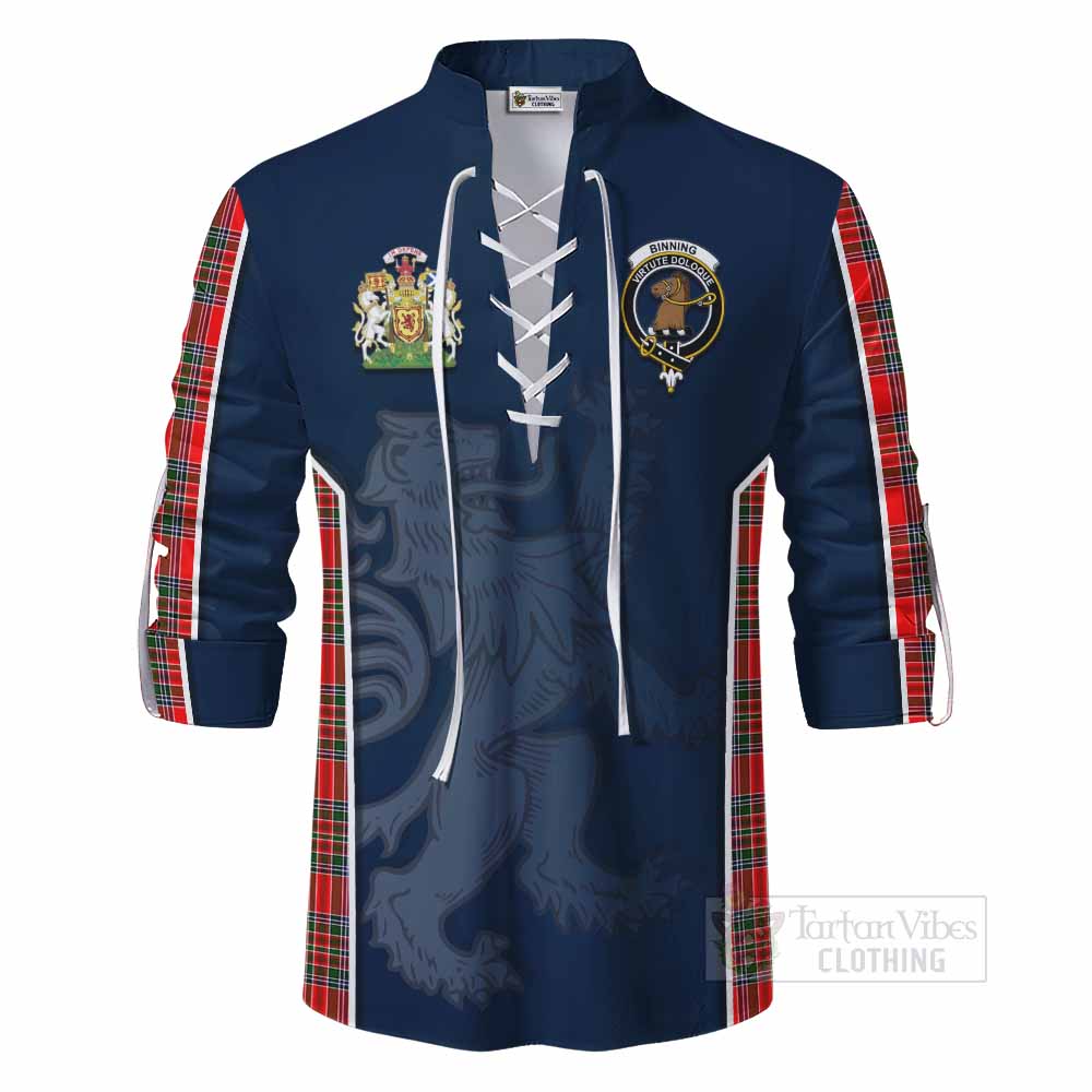 Tartan Vibes Clothing Binning Tartan Ghillie Kilt Shirt with Family Crest and Lion Rampant Vibes Sport Style