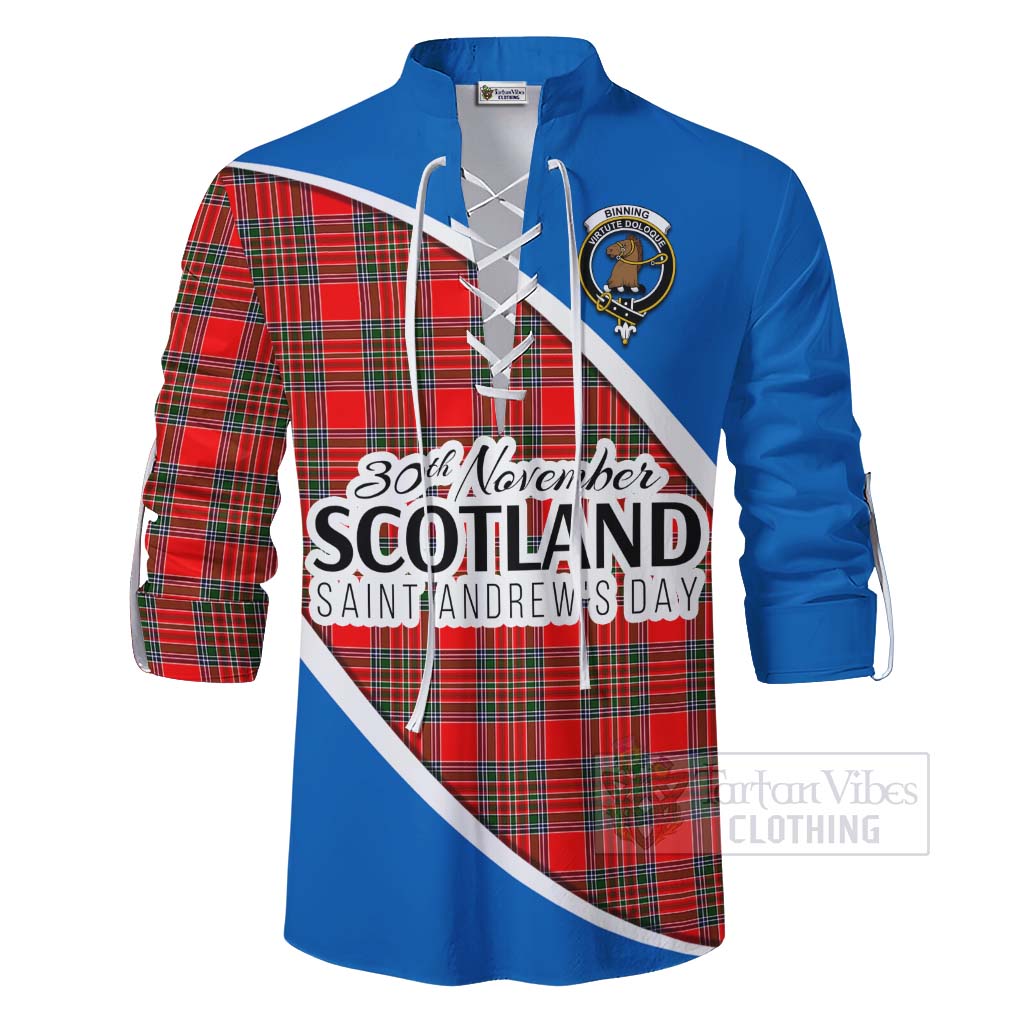 Tartan Vibes Clothing Binning Family Crest Tartan Ghillie Kilt Shirt Celebrate Saint Andrew's Day in Style