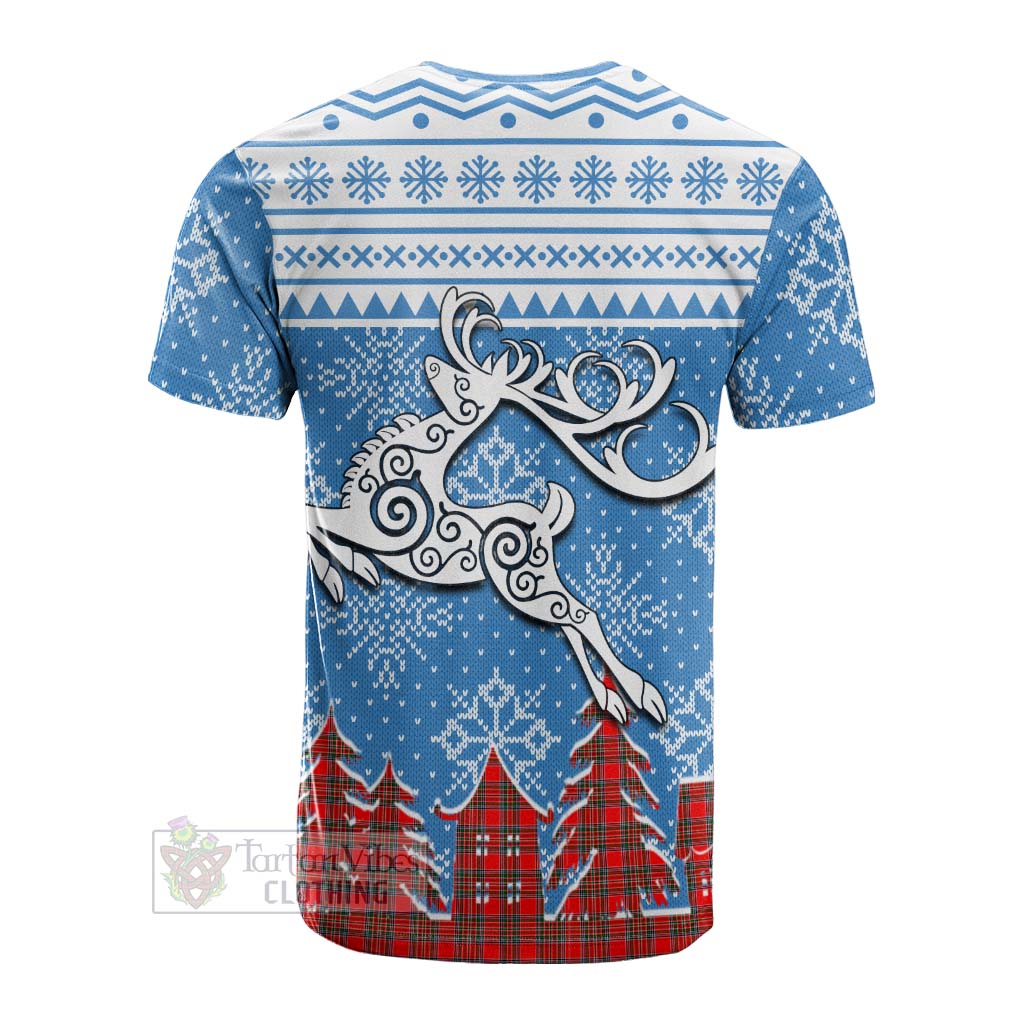 Tartan Vibes Clothing Binning Clan Christmas Cotton T-shirt Celtic Reindeer Style