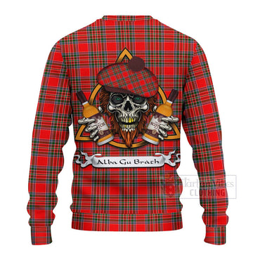 Binning Tartan Ugly Sweater with Family Crest and Bearded Skull Holding Bottles of Whiskey - Tartan Vibes Clothing