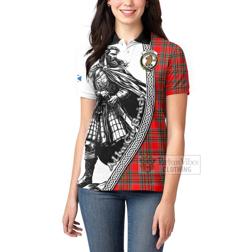 Tartan Vibes Clothing Binning Tartan Clan Crest Women's Polo Shirt with Highlander Warrior Celtic Style