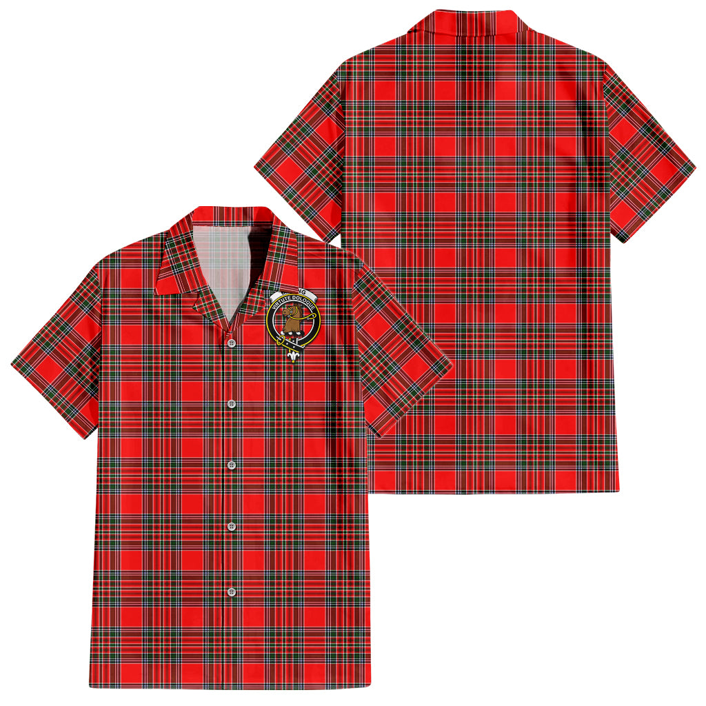 Binning Tartan Short Sleeve Button Down Shirt with Family Crest - Tartanvibesclothing