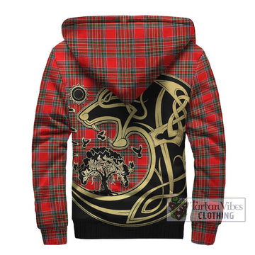 Binning Tartan Sherpa Hoodie with Family Crest Celtic Wolf Style