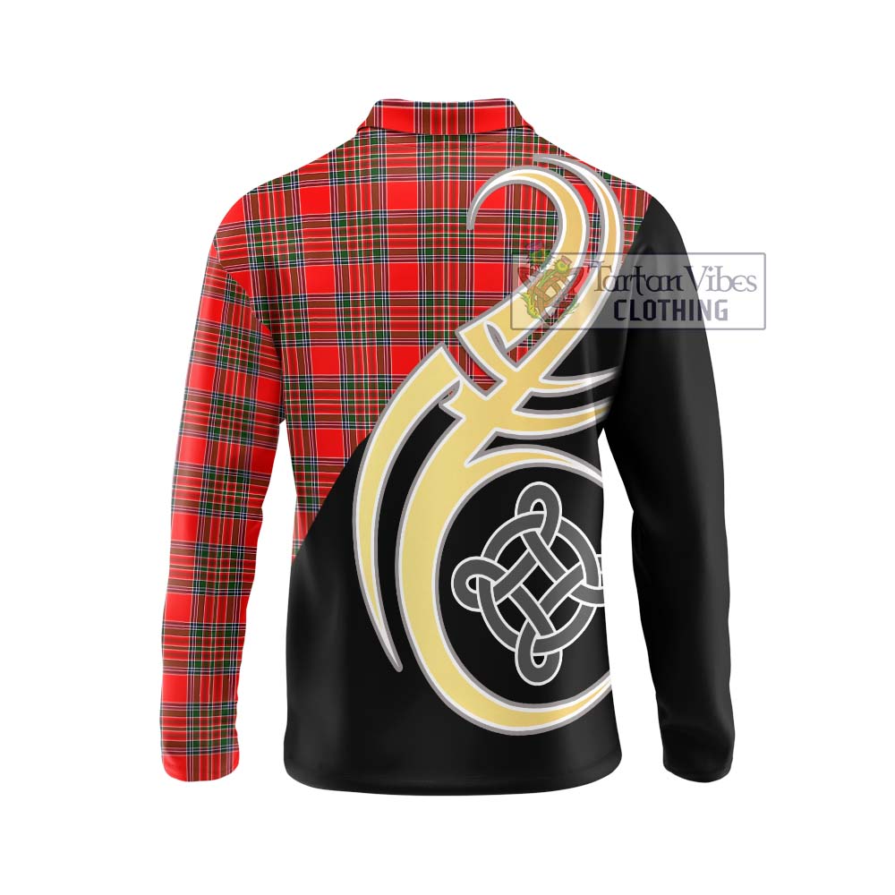 Binning Tartan Long Sleeve Polo Shirt with Family Crest and Celtic Symbol Style - Tartan Vibes Clothing