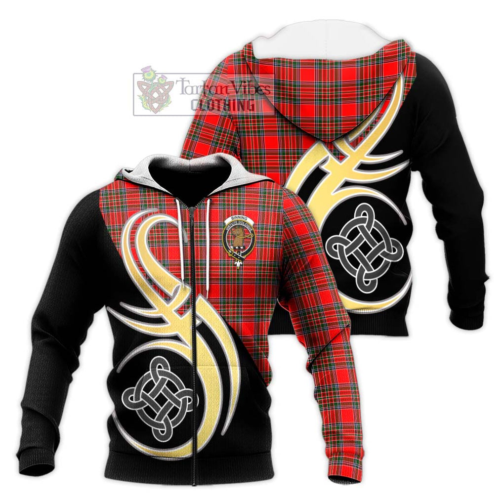 Binning Tartan Knitted Hoodie with Family Crest and Celtic Symbol Style Unisex Knitted Zip Hoodie - Tartan Vibes Clothing