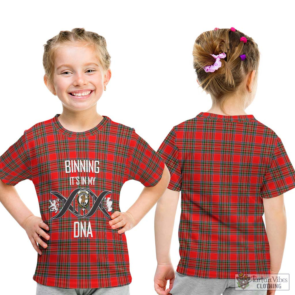 Binning Tartan Kid T-Shirt with Family Crest DNA In Me Style - Tartanvibesclothing Shop