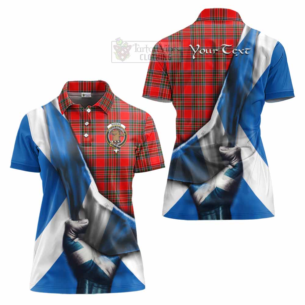 Tartan Vibes Clothing Binning Tartan Women's Polo Shirt with Family Crest Scotland Patriotic Style