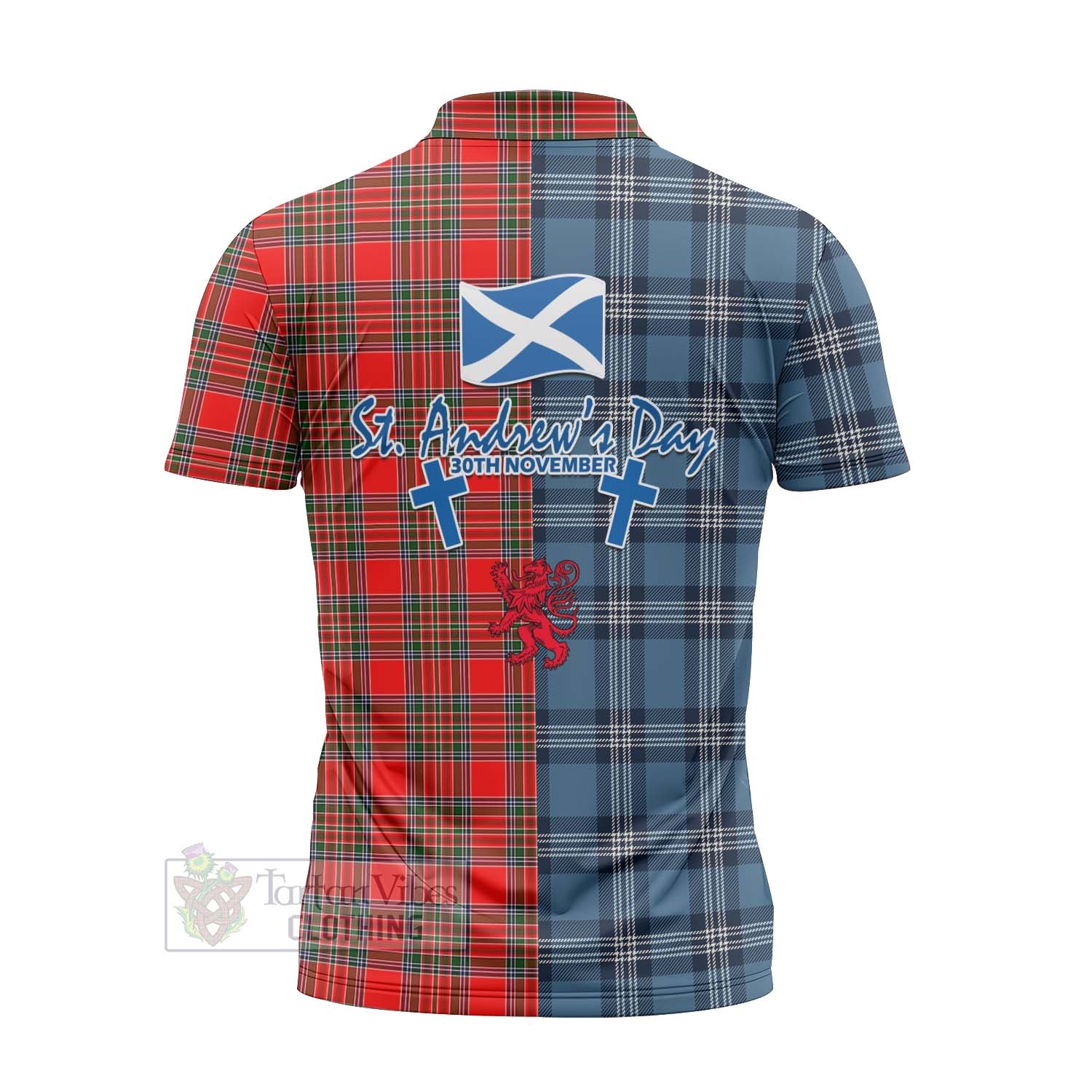 Tartan Vibes Clothing Binning Tartan Zipper Polo Shirt Happy St. Andrew's Day Half Tartan Style